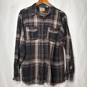 RedHead Men L Long Sleeve Plaid Flannel Button down Outdoor Rustic Casual Gray